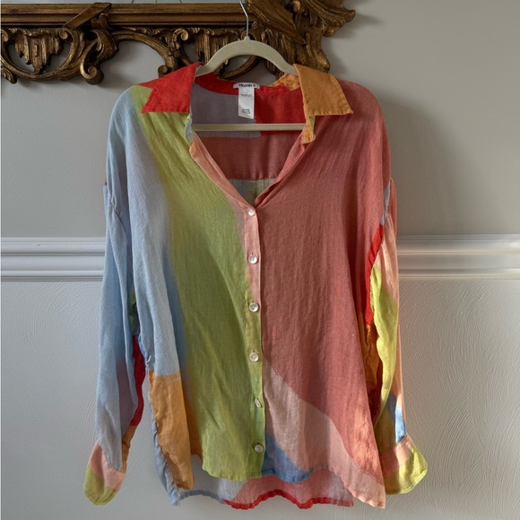 Vitamin A Multicolor Abstract Button-Down Shirt - Orange, Pink, Blue, Green - Picture 4 of 10